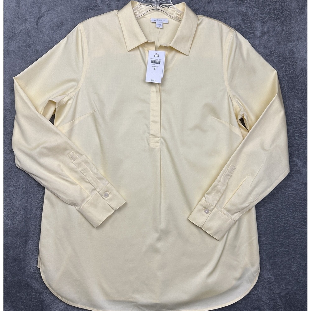 J Jill Non-Iron Linen Popover Shirt‎ Tunic Women's Small 3/4 Sleeves Yellow NWT